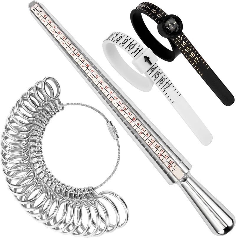 TUNQISM 4 Pcs Ring Sizer Measuring Tool Kit, Ring Mandrel Measurer, 27 PCS Premium Steel Measuring Ring Tool, US Ring Size 0-13, 2 PCS Reusable Finger Size 1-17 USA Rings Size with Magnified Glass - Image 1